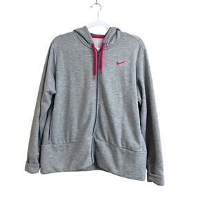 Nike Hooded Full Zip Jacket Women's Xl Gray Pink Swoosh Drawstring Lightweight‎
